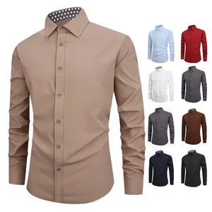 Slim fit non-iron men's long-sleeve dress shirt in multiple solid colors