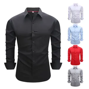 Camisas elásticas de manga larga para hombre, corte entallato, en varias opciones de color