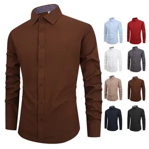 Professional men's slim-fit long-sleeve non-iron business shirt available in multiple colors