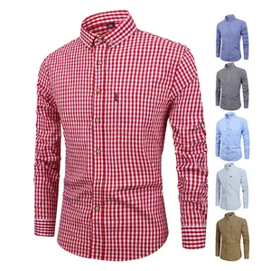 Klassisches rot-weißes Herren-Gingham-Baumwollhemd mit langen Ärmeln und Farbvarianten