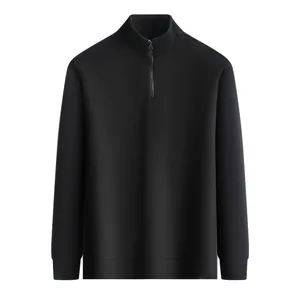 Men's classic solid black half-zip sweatshirt with stand collar and ribbed cuffs