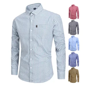 Herren Langarm-Karierhemd aus Baumwolle in verschiedenen Farben, Business-Casual