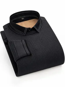 Premium Herren Fake-Zweiteiler Strickpullover mit Fleecefutter und Hemdkragen