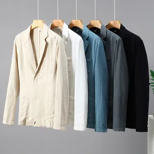Blazers décontractés en coton et lin pour hommes en beige, blanc, bleu, gris et noir