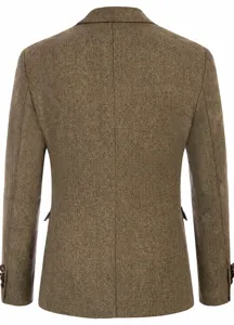 Detailansicht der Rückseite eines braunen Fischgräten-Herrenblazers im britischen Stil