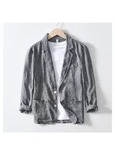 Herren Casual Leinenmischung Sakko Slim Fit Einfarbig Langarm Blazer Atmungsaktiv Leichte Oberbekleidung Für Den Alltag