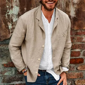 Blazer Casual da Uomo in Lino Tinta Unita Monopetto Giacca Leggera per Primavera Autunno Vestibilità Comoda Capispalla Top