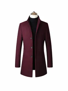 Abrigo de Lana para Hombre Cuello Alto Botonadura Sencilla Largo Acolchado Engrosado Ajustado Casual Negocios Trench Invierno