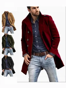 Men's Mid-Length Overcoat Polyester Woolen Look Jacket Single Breasted Stand Collar Casual Solid Color Winter Trench Top