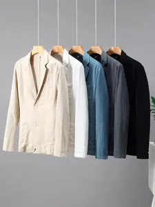 Blazer Homme Décontracté en Coton Lin Printemps Automne Veste Business Légère Coupe Large Simple Boutonnage Couleur Unie Blazer