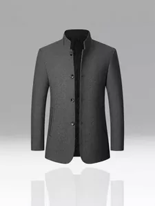 Abrigo de Lana de Longitud Media para Hombre Cuello Alto Acolchado Grueso Invierno Cortavientos Botonadura Sencilla Chaqueta Superior