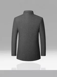 Vista trasera de un abrigo de lana gris marengo para hombre para otoño e invierno