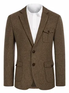 Lässiger Herrenblazer im britischen Stil mit Fischgrätmuster und klassischen Taschenklappen