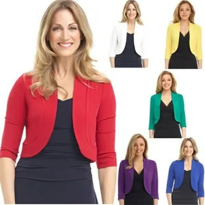 Detailed collection of women's short cropped bolero cardigans available in six vibrant colors.