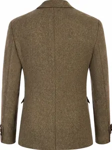 Rückansicht eines braunen Herren-Blazers im britischen Stil mit Fischgrätenmuster