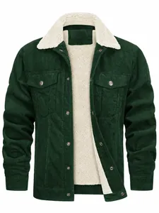 Men's Corduroy Sherpa Lined Jacket Winter Warm Fleece Casual Loose Turn-down Collar Workwear Coat Top
