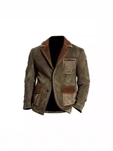Vintage men's suede jacket with multi-pocket design and classic leisure blazer cut
