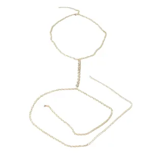 Cadena de cuerpo lujosa en tono dorado con diamantes de imitación para bikini y playa