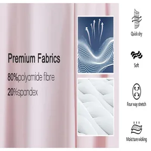 Vue détaillée du tissu rose respirant avec icônes de composition et de fonctions.