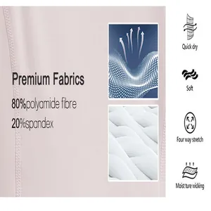 Detail view showing premium polyamide spandex fabric with quick dry and soft texture