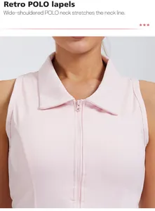 Detalle del cuello polo rosa en el top deportivo sin mangas de secado rápido mujer