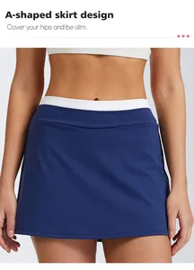 Close-up of high-waisted A-line tennis skirt with white ribbed waistband detail
