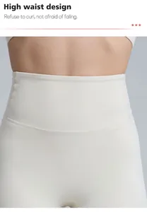 Macro detail of high-waist design on cream breathable yoga leggings for women