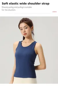 High-performance slim fit navy blue yoga tank top with soft elastic wide shoulder straps