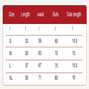Comprehensive size chart table measurement guide for high waist sports tennis skirt