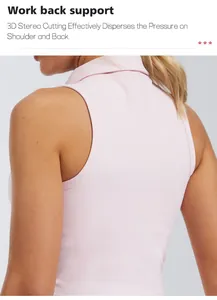 Detalle del top deportivo rosa sin mangas con cuello polo y corte de apoyo 3D