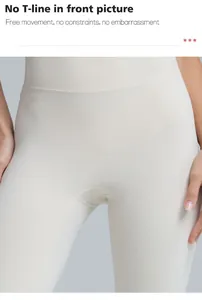Detail view of high-waist seamless yoga leggings with no T-line design for comfort