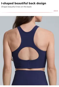 Detailansicht des I-förmigen Rücken-Designs am gerippten blauen Sport-BH