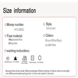 Detailed material and washing instructions for high-waisted ribbed 2-in-1 sports tennis skirt