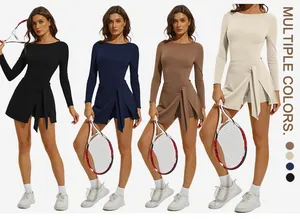 Ensemble de tennis de sport à manches longues pour femmes avec jupe short anti-exposition