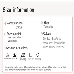 Instructions de lavage et composition pour jupe de tennis de sport à séchage rapide