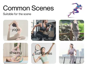 Various usage scenarios for quick-dry sports bra including yoga, fitness, and running
