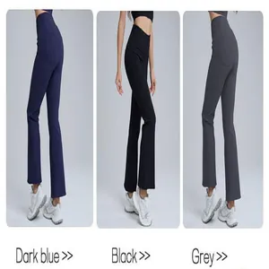 Pantalon de yoga évasé professionnel à taille haute en bleu foncé, noir et gris pour le fitness