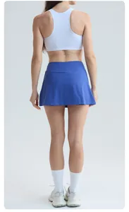 Back view of a breathable blue high-waist sports tennis skirt for outdoor fitness