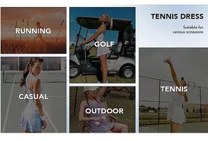 Collage montrant une robe de tennis polyvalente pour la course, le golf et le sport.