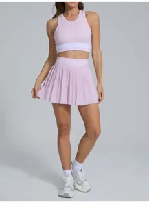 Women's light pink breathable high-waist tennis skirt and crop top athletic set