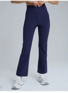 Pantalon de yoga évasé bleu marine à taille haute pour femme avec tissu respirant