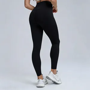 High-waisted black yoga leggings featuring a slimming fit and premium matte finish.
