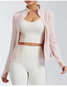 Professional slim fit women's yoga jacket featuring a stand collar and full zipper detail