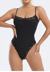 Sexy black lace bodysuit with adjustable straps and soft skin-friendly fabric for yoga