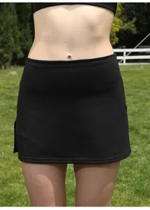 Close-up view of black high-waisted quick-dry yoga tennis skirt for summer sports activities