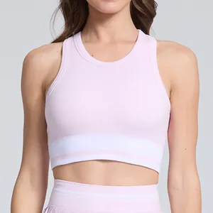 Breathable light pink sports crop top for outdoor tennis and yoga fitness gym training