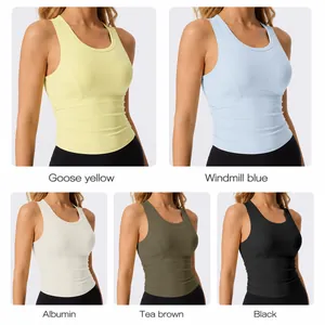 Slim-fit pleated quick-dry sports tank top with built-in pads available in 5 colors