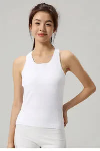 Slim fit white yoga tank top for women featuring a comfortable crew neck and high elasticity.