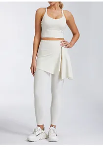 Hoch taillierte schnelltrocknende Yoga-Leggings mit abnehmbarem weißem Rock-Detail