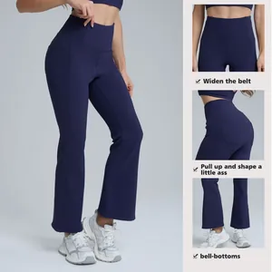 Pantalon de yoga évasé bleu marine à taille haute avec design liftant et ceinture